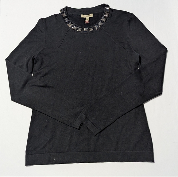 Vintage Burberry Womens Silk Sweater Jewels Rhinestones Black 90s 90s Y2K Large - Picture 1 of 14